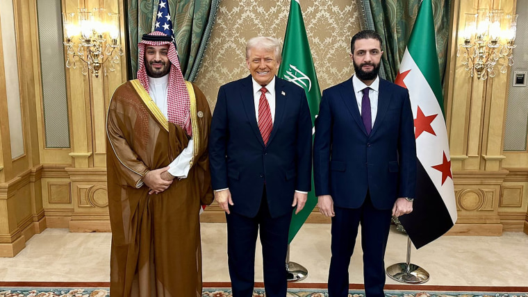 Mohammed bin Salman Al Saud, President Donald Trump and Ahmed al-Sharaa